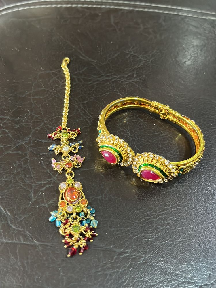 Combo Of Gorgeous Traditional Maang Teeka And Kada