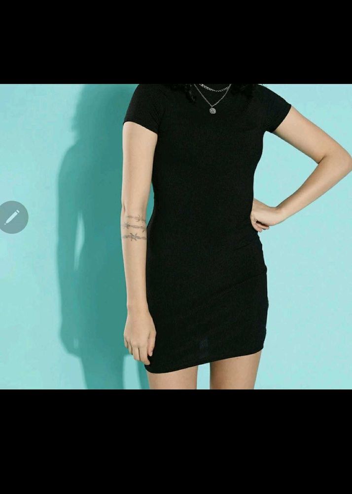 Black Ribbed Bodycon Dress....