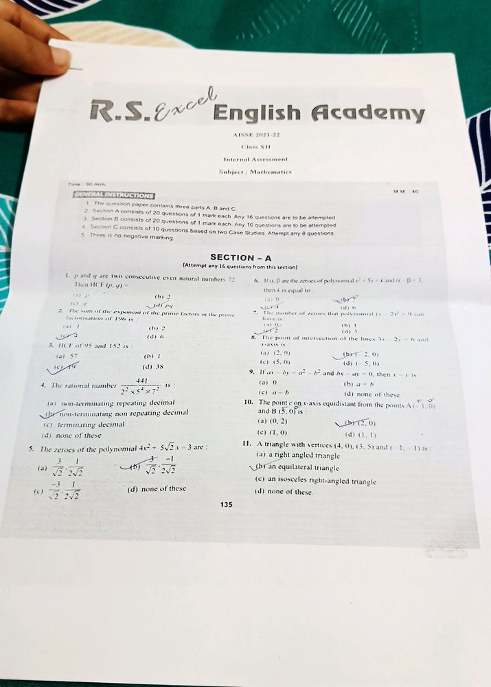 MATHEMATICS CLASS 10TH PRACTICE PAPER