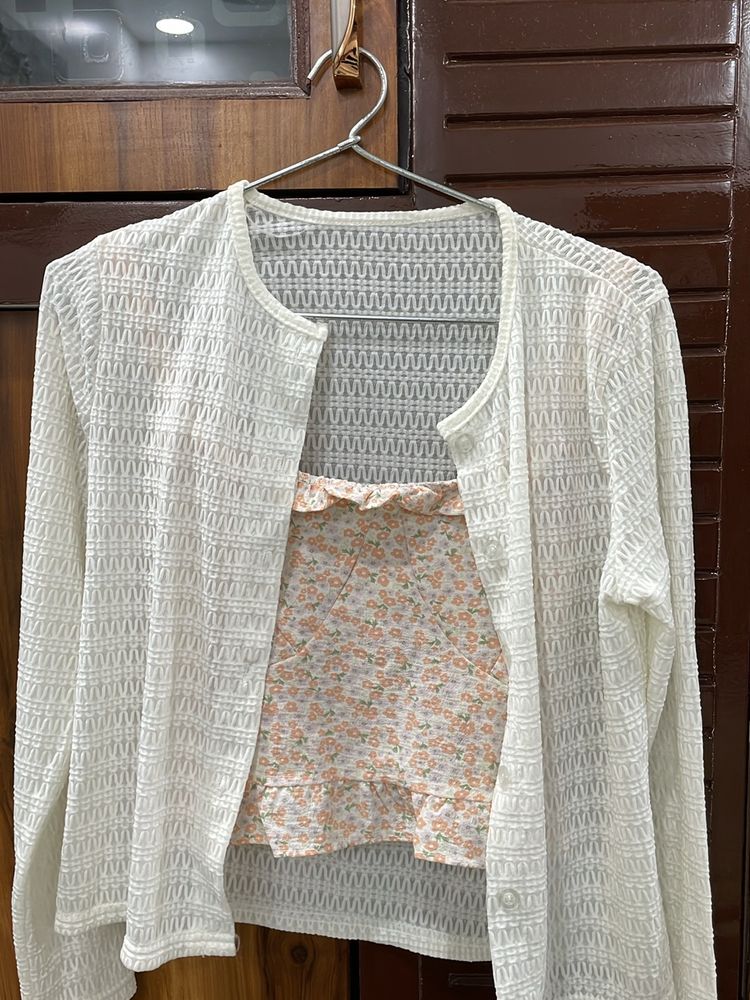 Floral Crop Strap Top With A Cute white Shirt