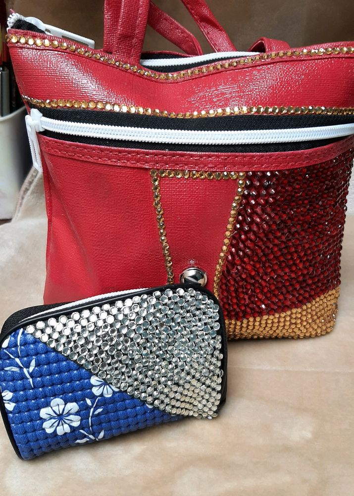 Custom Made Stone Studded Handbag And Purse