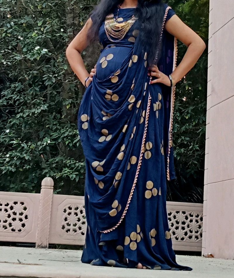 Dhoti Style Ready To Wear Saree With Golden Touch