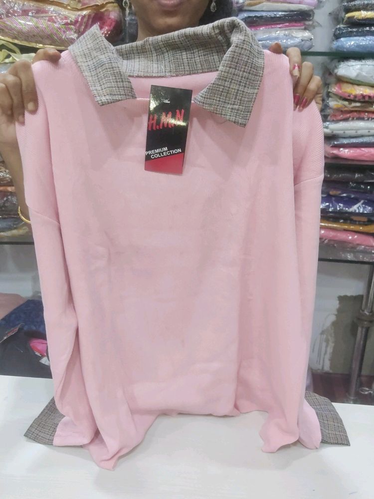 Pink Collar Neck Sweat Top