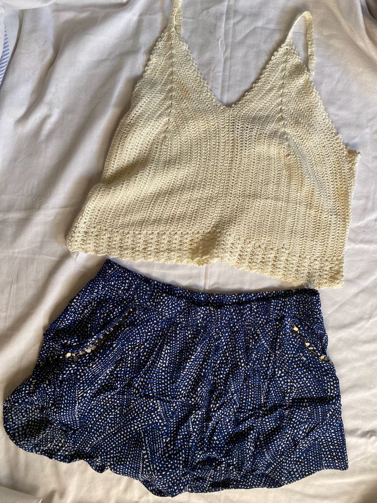 Women Relaxed Fit Polyester Shorts And Crochet Top