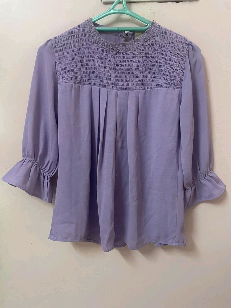 Lavender Top With Beaded Details On Neckline