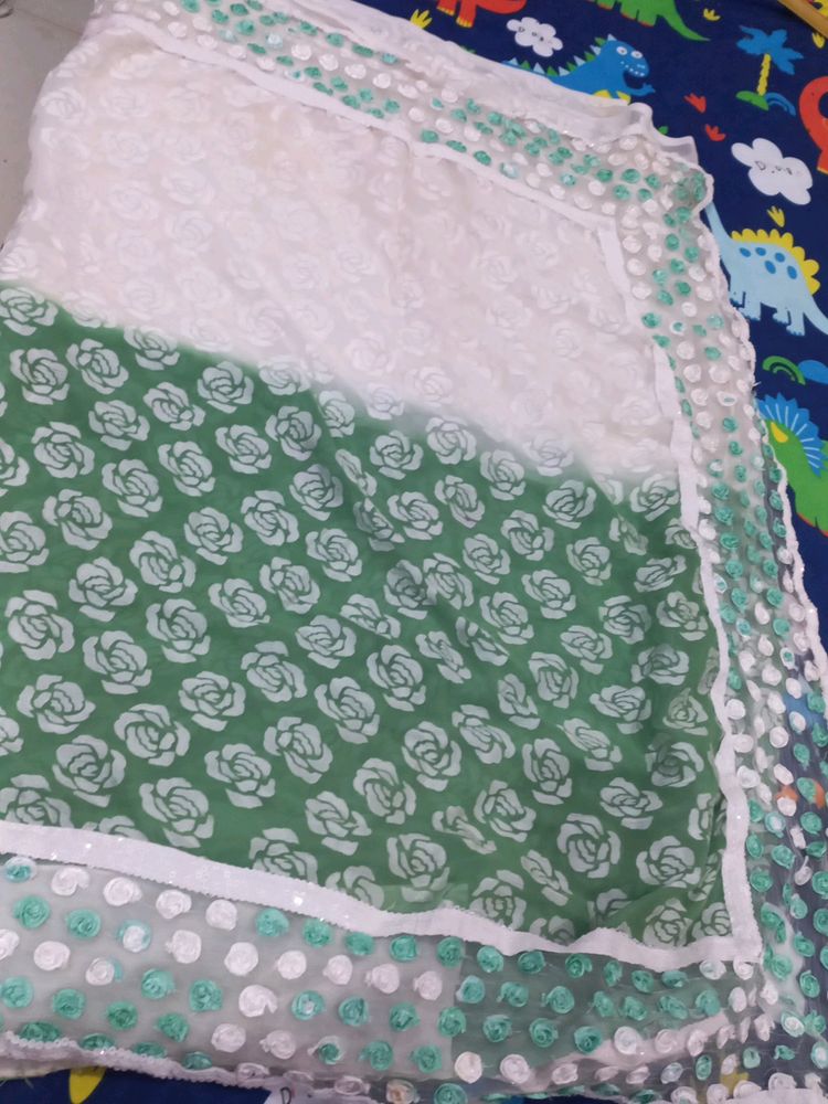 Half Green And White Saree