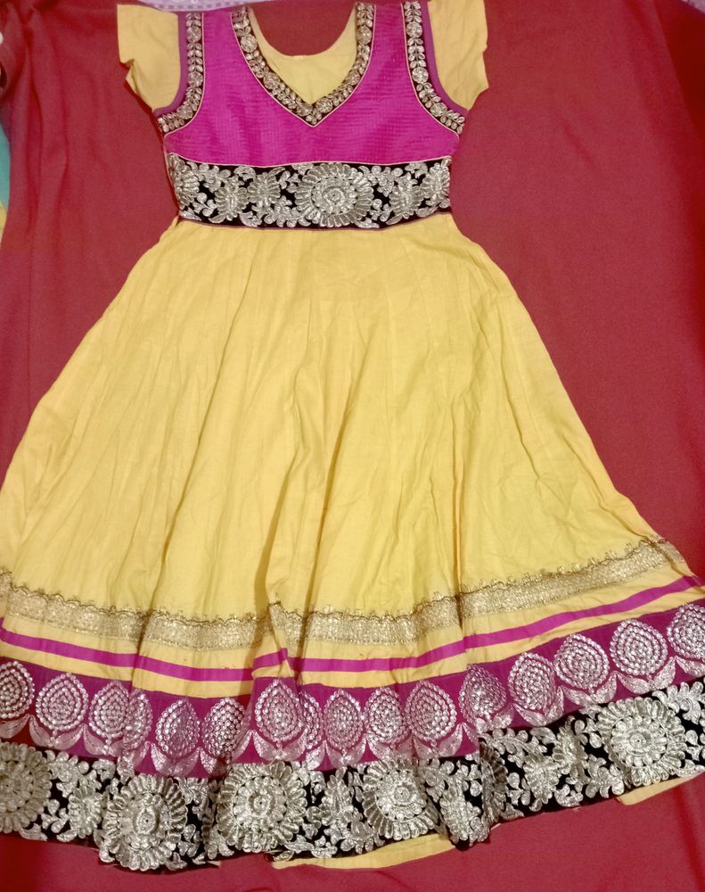 Beautiful Anarkali Dress (Yellow-Pink)