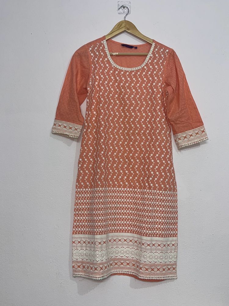 Peach Chikankari Kurta