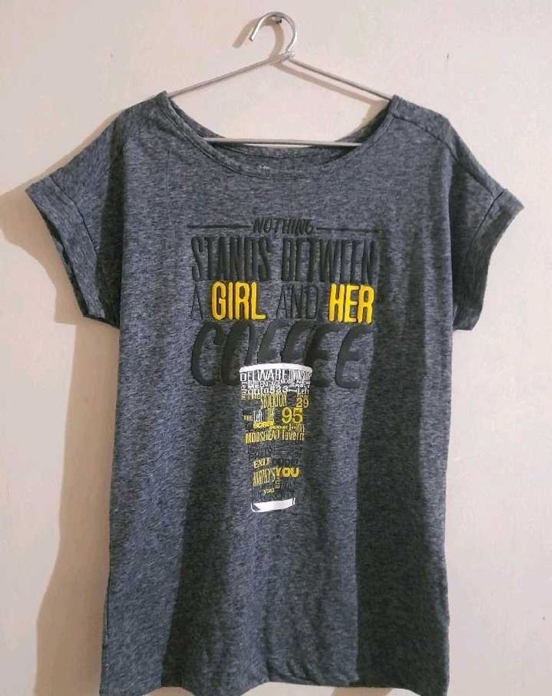 A Grey Colour Printed Women's T shirt