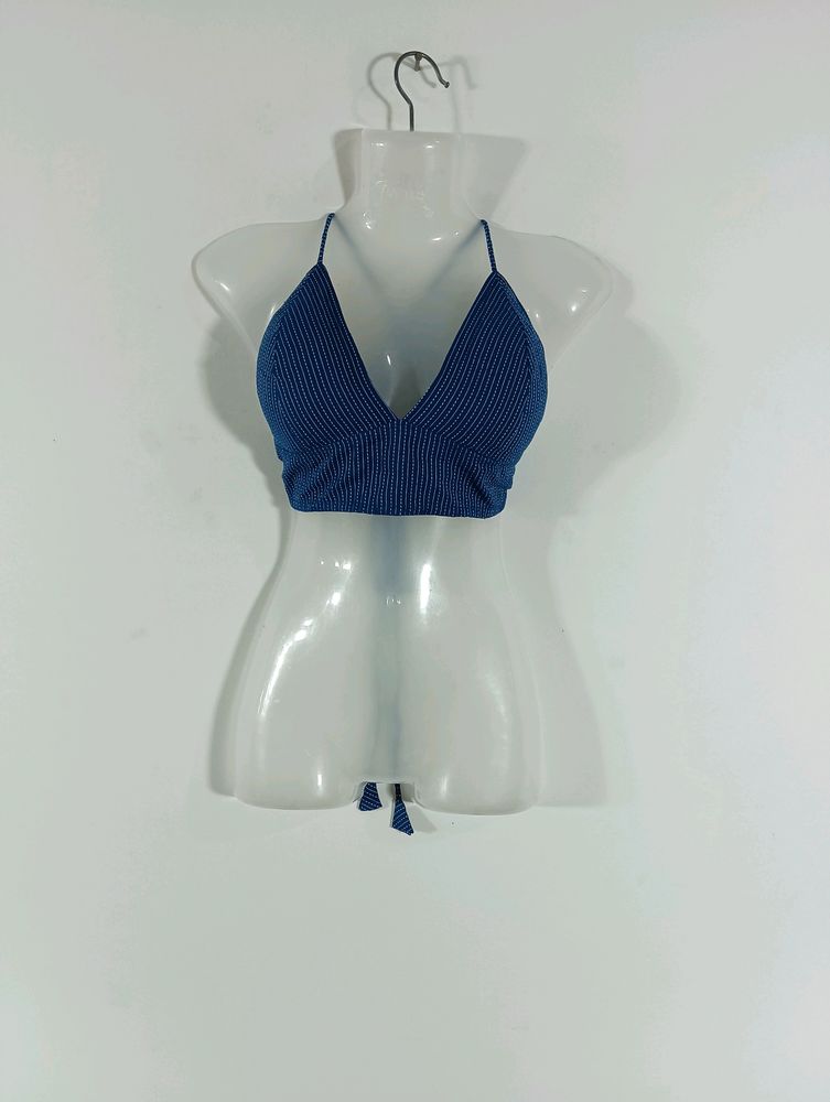 Blue Embroidered Backless Crop Top (Women)