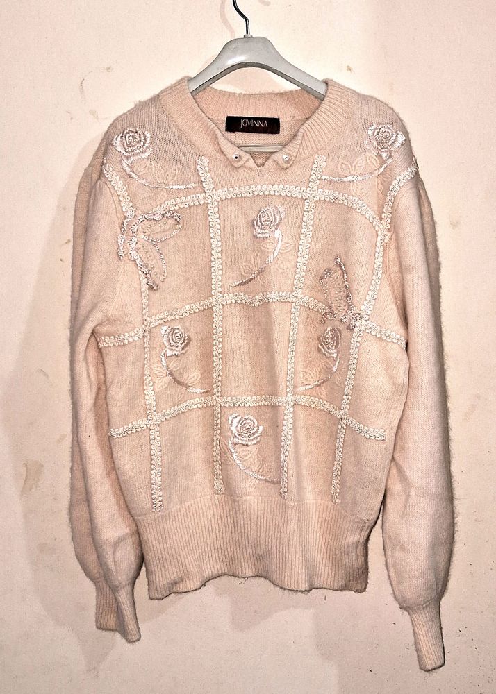 Peach Embroided Sweater