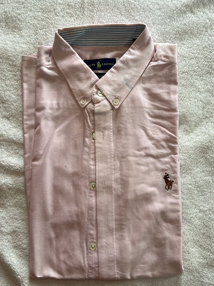 Men Ralph Lauren Baby Pink Plain Shirt