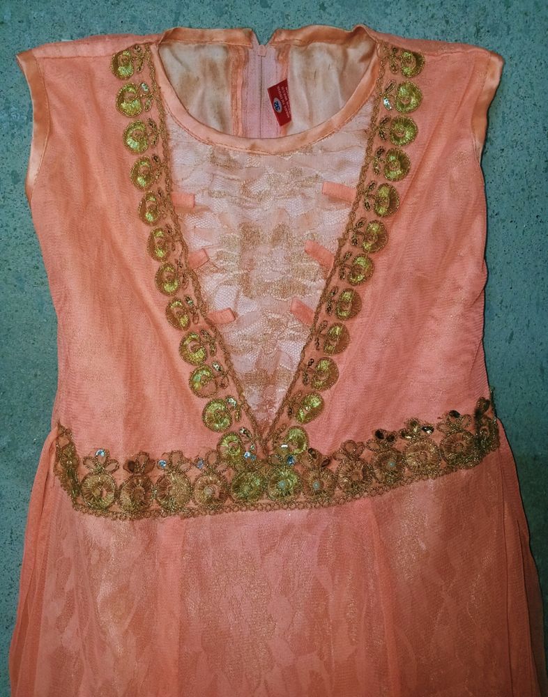 Women's Golden And Orange Colour Bajirao Gown