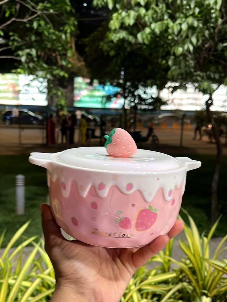 Strawberry Ceramic Ramen Bowl - Pink