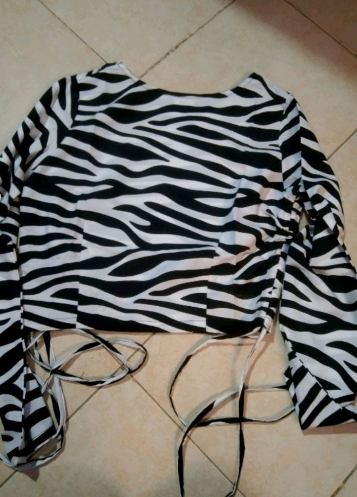 White Black Zebra Stripes Crop Top