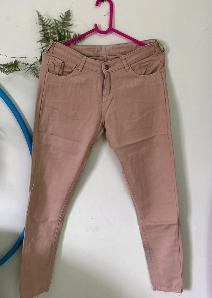 Beige Cotton Skinny Jeans