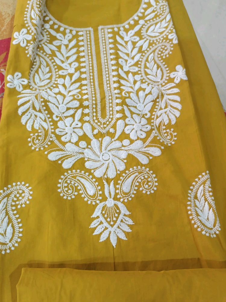 Kurta Fabric Pure Cotton Thread Work