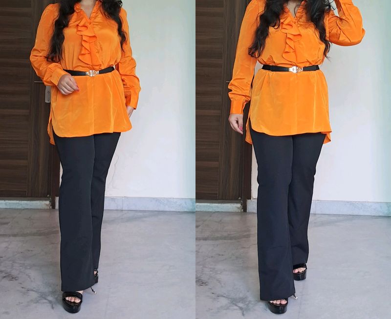 🍊 Color Long Shirt with Frill Detail