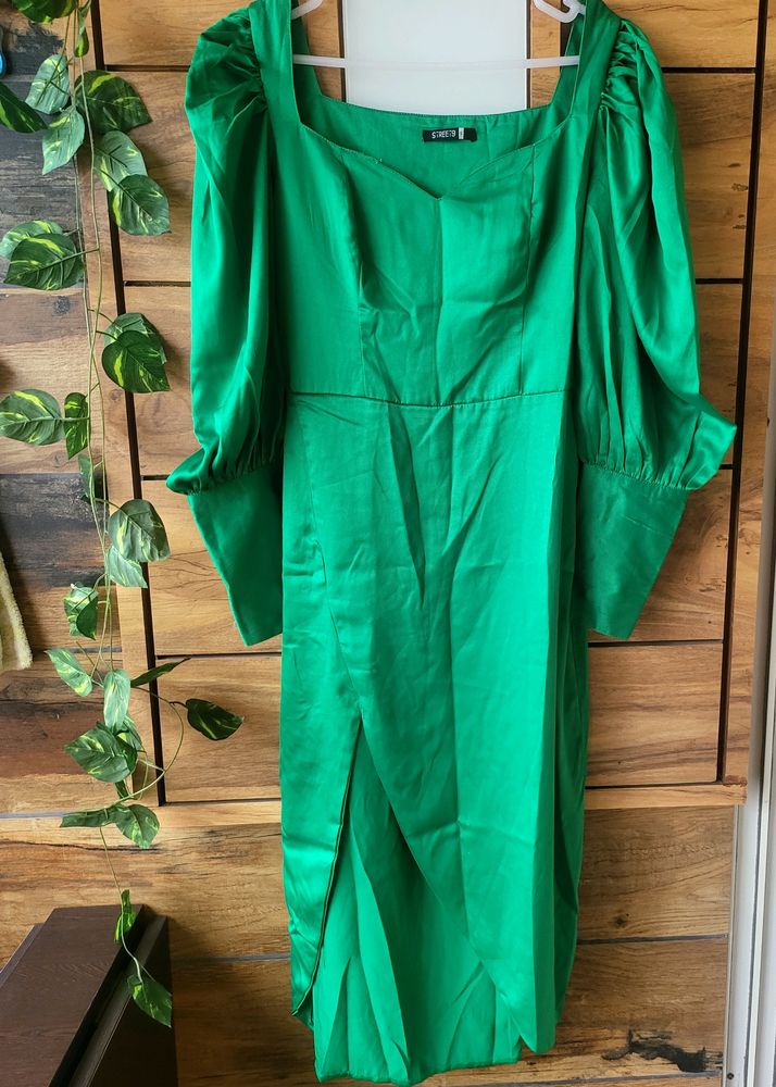 STREET9 green Color Satin Dress For Party Wear