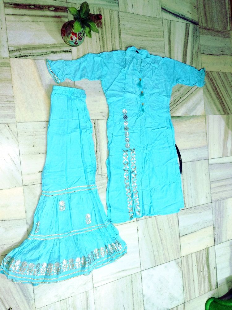 Eligent Blue Shining Gherdar Sharara Kurta Set💙✨