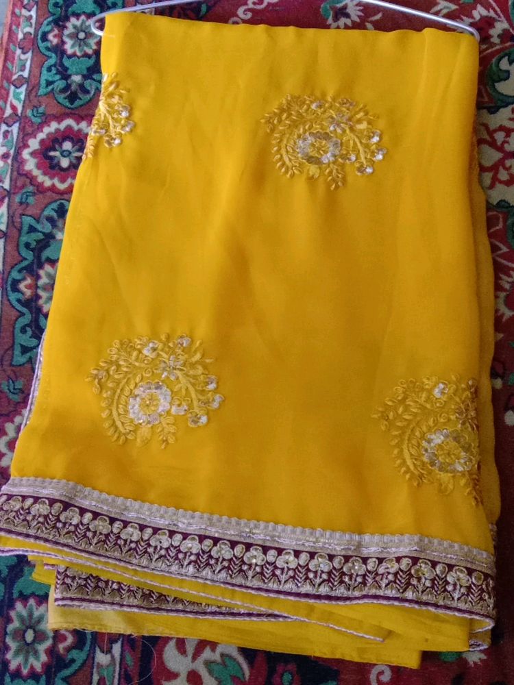 Yellow Saree With Designer Blouse