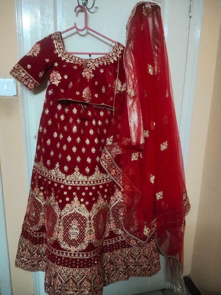 Velvet Bridal Lehenga Very Heavy Work With Dupatta