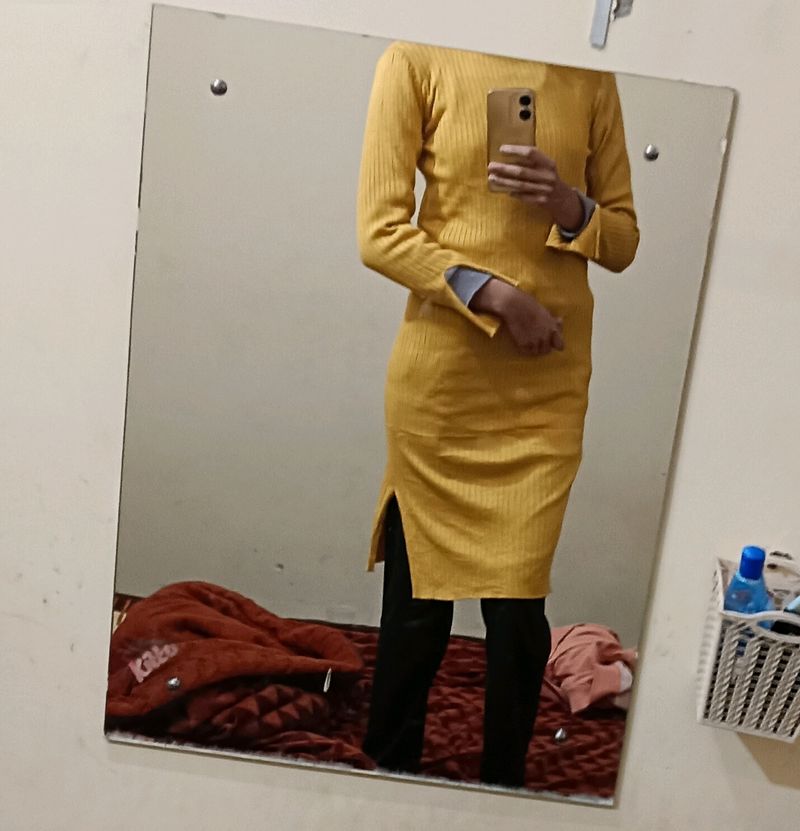 Yellow Winter Dress Long Full Sleeves
