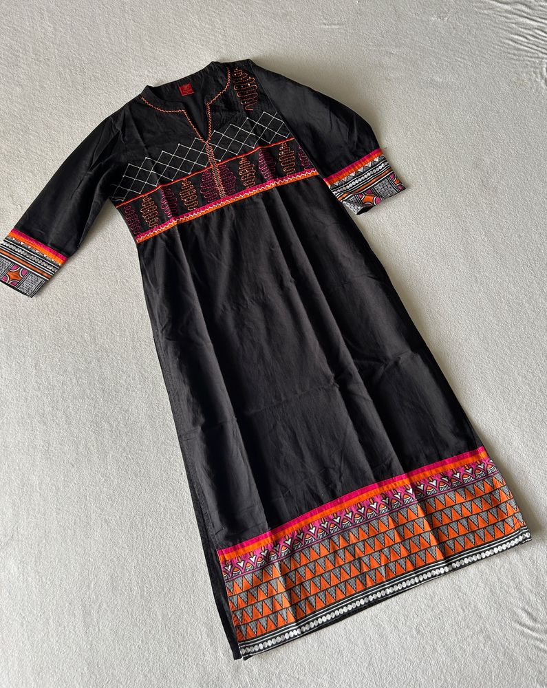 🖤🧡 Beautiful cotton Black kurta