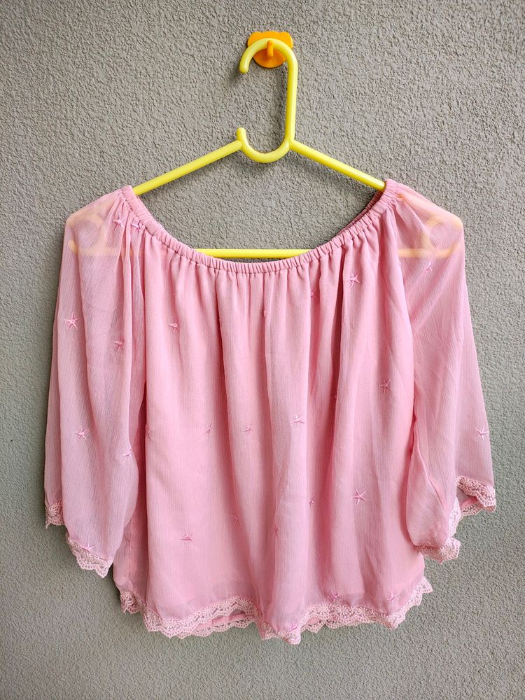 Pink Off Shoulder Flowy Blouson