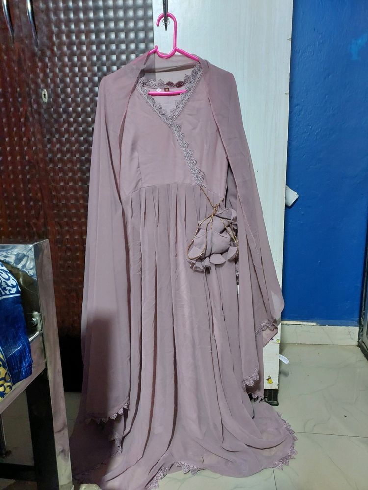 Angarkha Pattern Frock With Dupatta