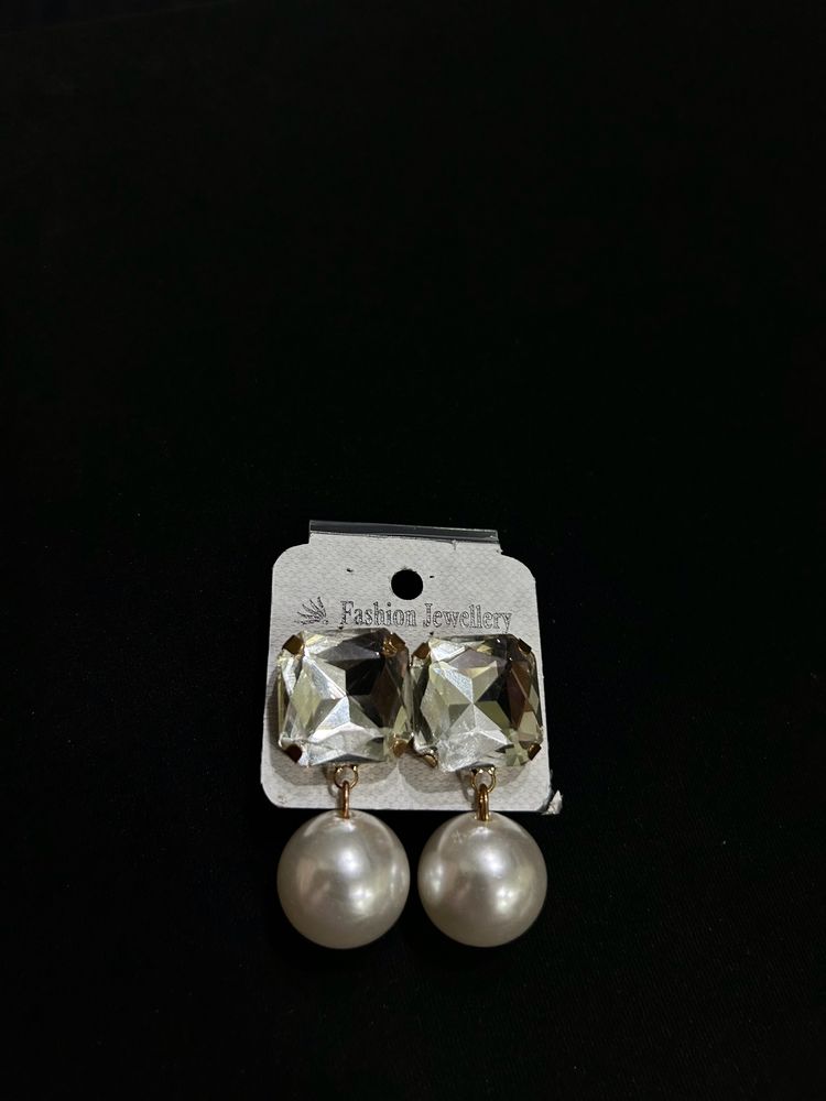 Zirconia Crystal And Faux Pearl Drop Earrings