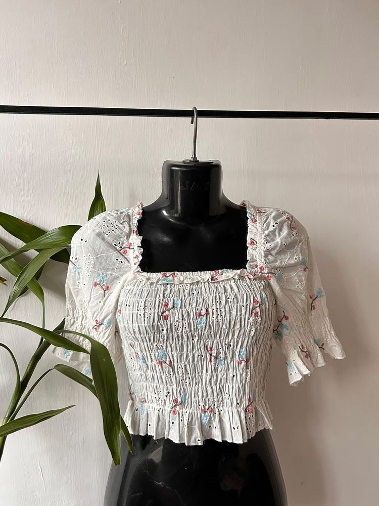 Embroidered Floral Eyelet Top