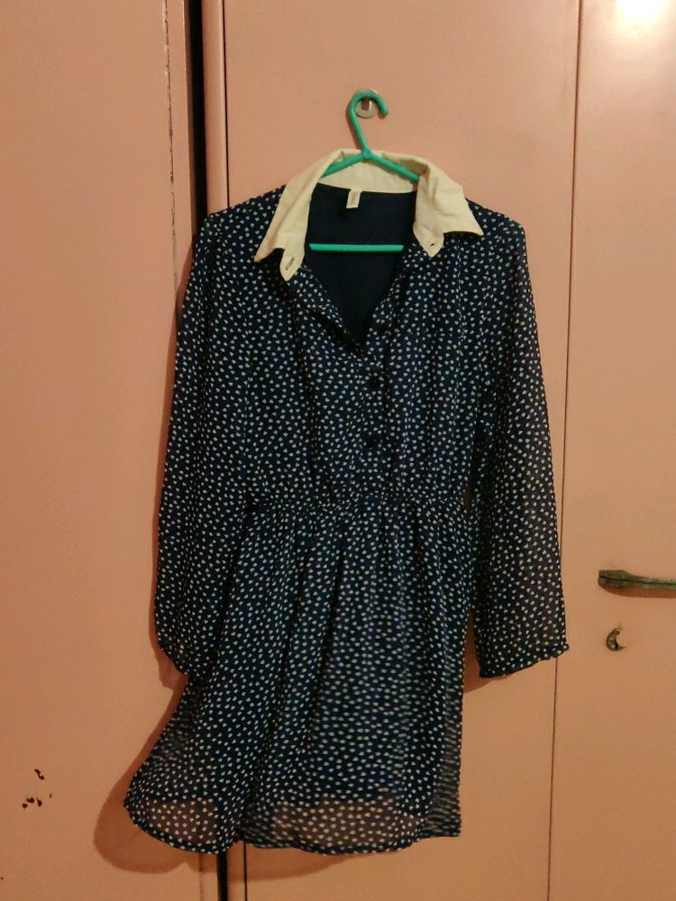 Collared Mini Polka-Dot Dress