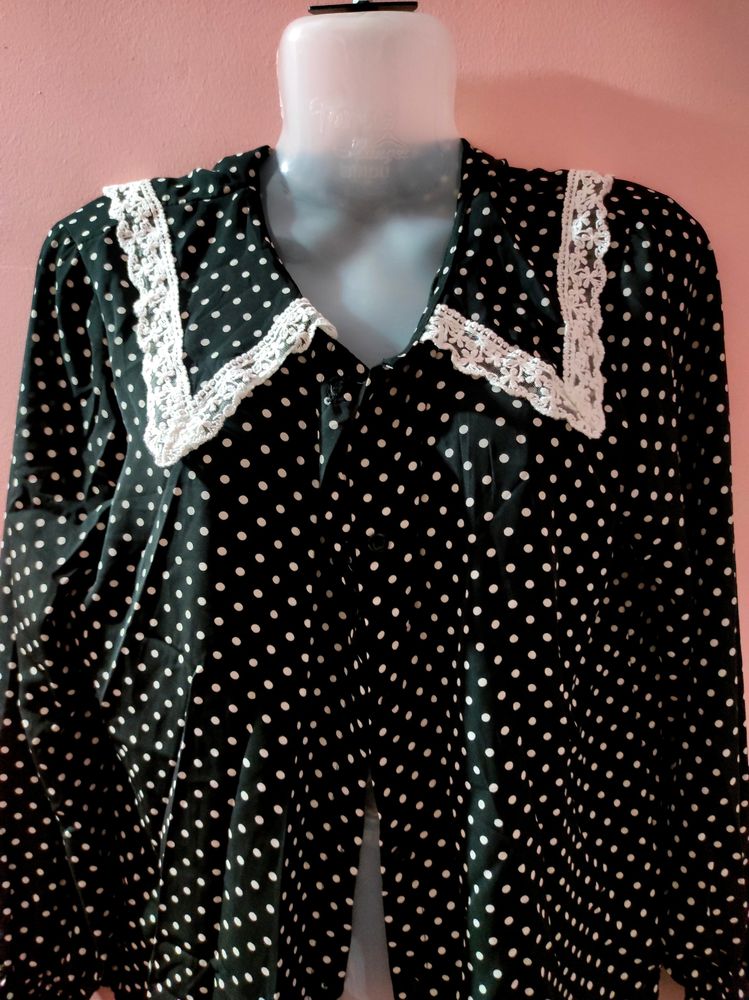 Korean Lace Work Polka Dot Shirt