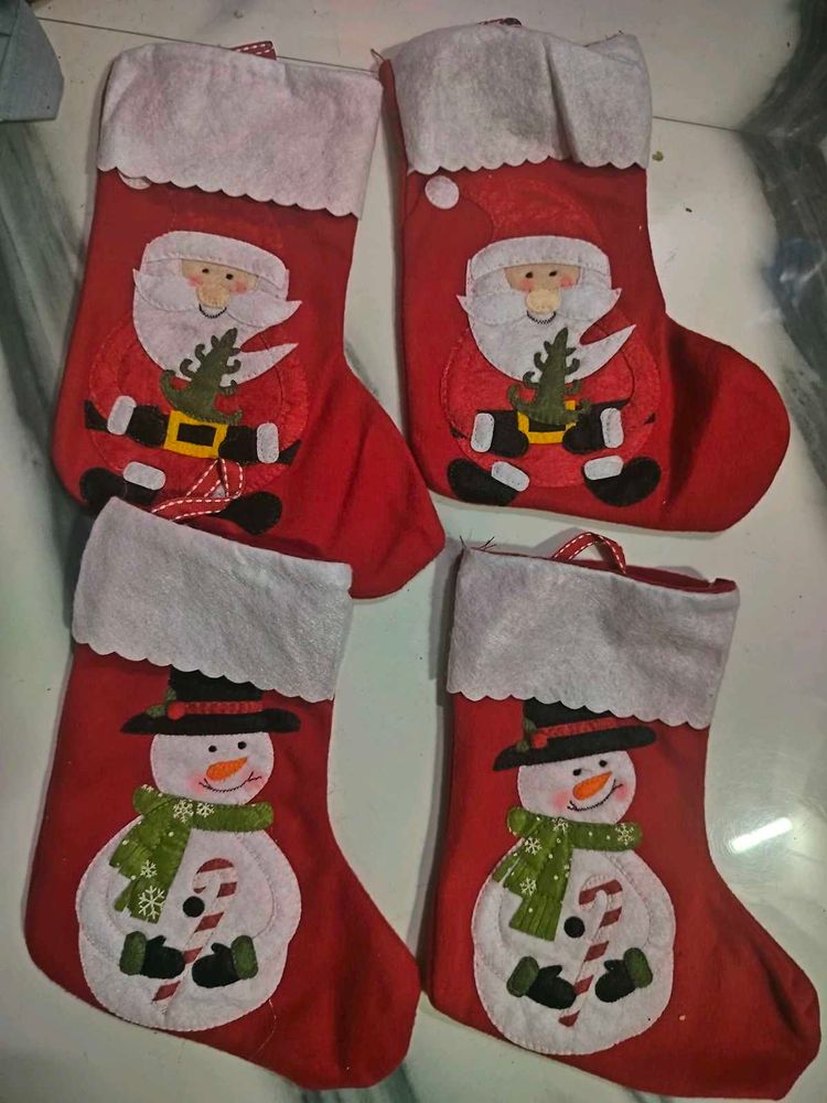 New Santa Socks 4 Pc For Christmas Tree Stocking