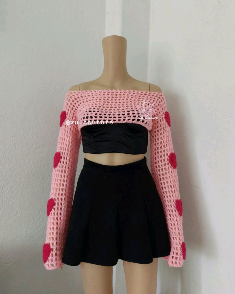 Crochet Pink Herzen Bolero 💓