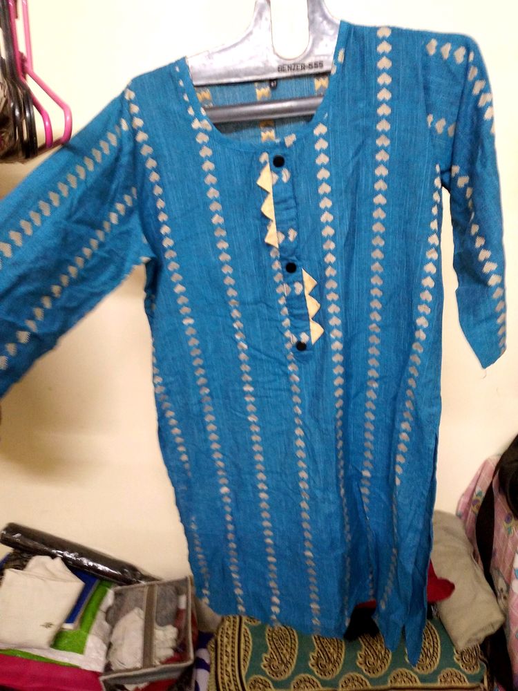 Elegant and Fresh Blue Kurta With Golden Heart