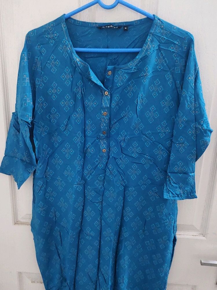 Style Meets Comfort - Melange Teal Blue Kurta (M)