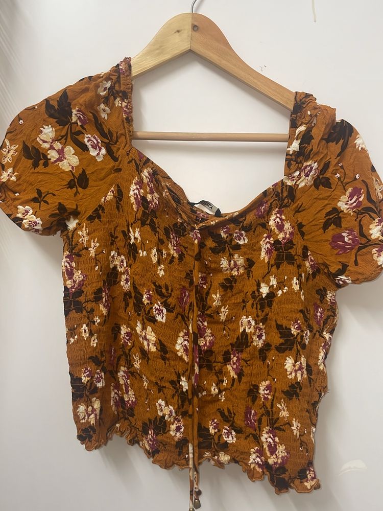 Rusty Orange Smocked Crop Top (ONLY)