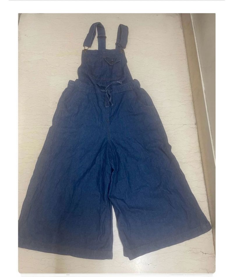 Wide Leg Dungarees With Buckled Straps, Soft Denim