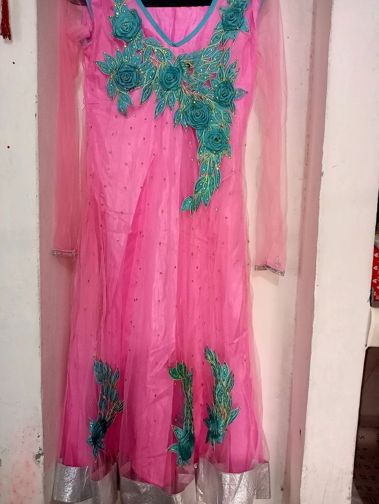 🎉party Wear Pink Frock Suit With Duppta