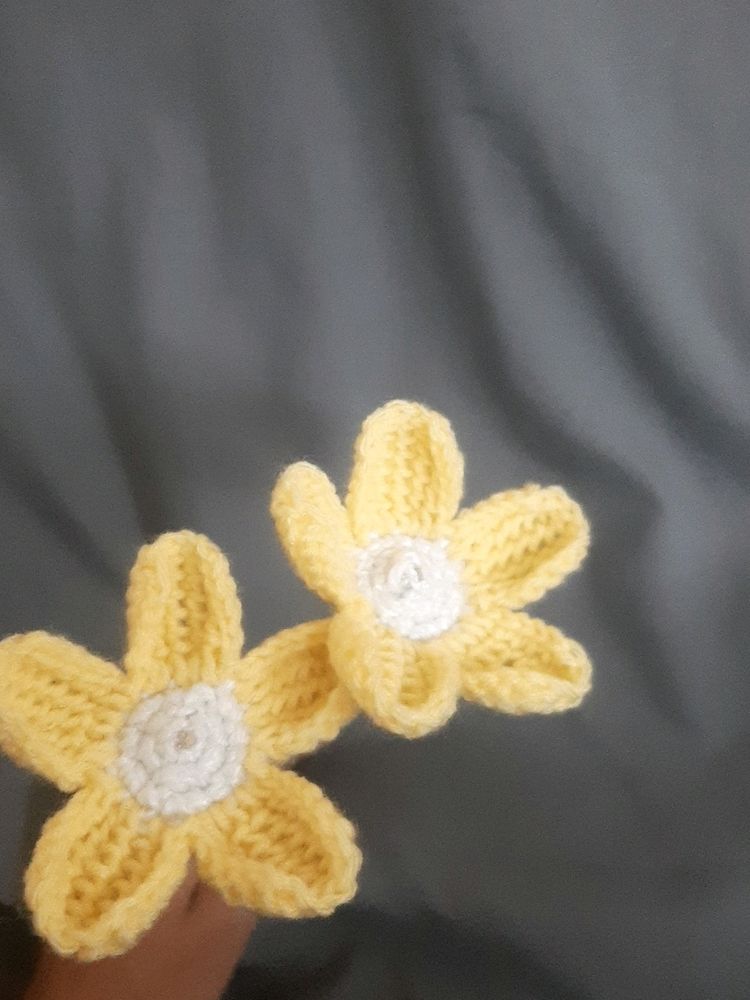 Two Yellow Crochet Flowers