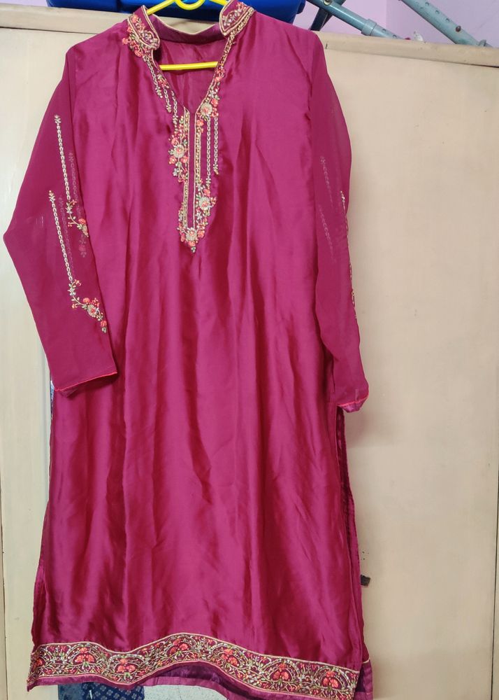 Wine Purple Kurta With Slight Work