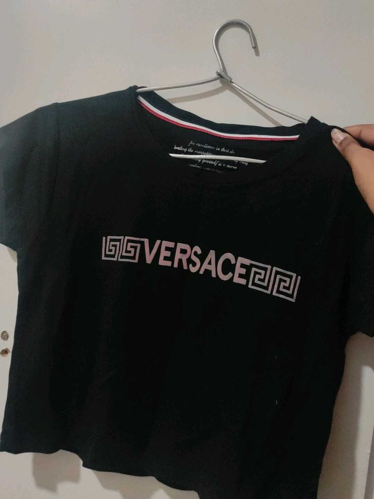 Versace Black Cropped Tshirt