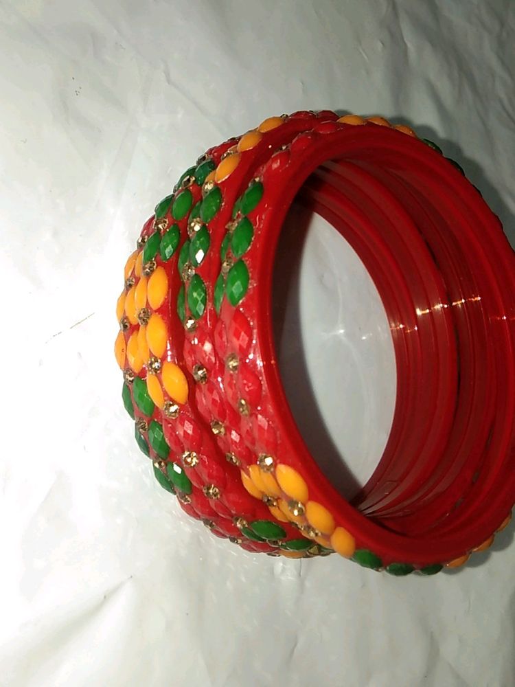 Glass (Red,Green,Yellow) Stones Stud Bangles