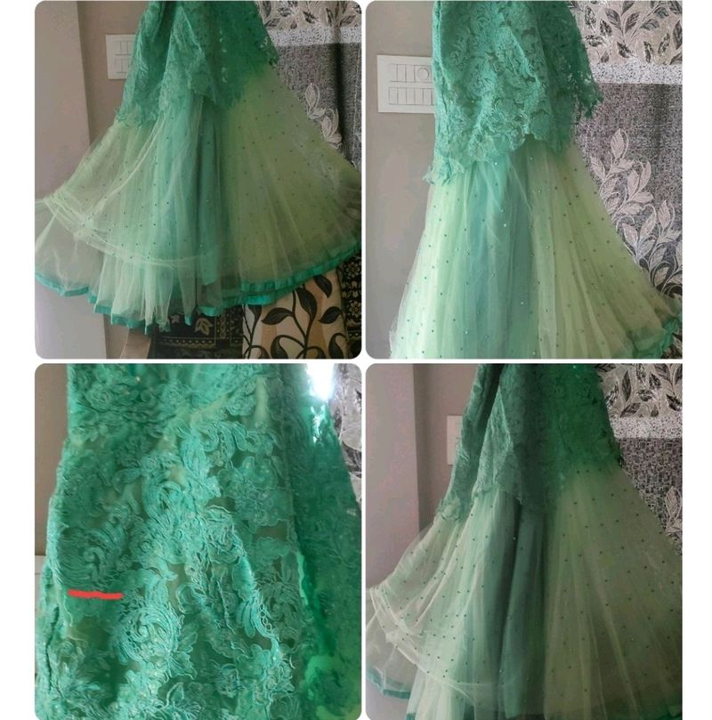 Bridal Glitter Gown Peacock Design See Green