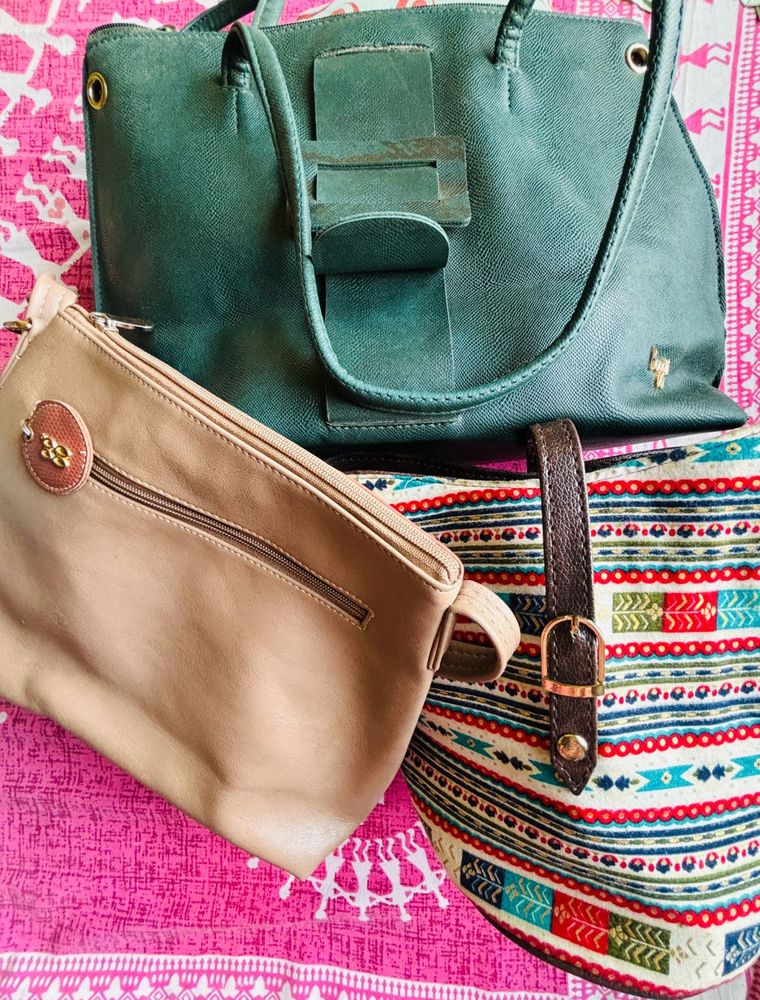 2 Baggit Bags and One Ikkat Bag In Good Condition