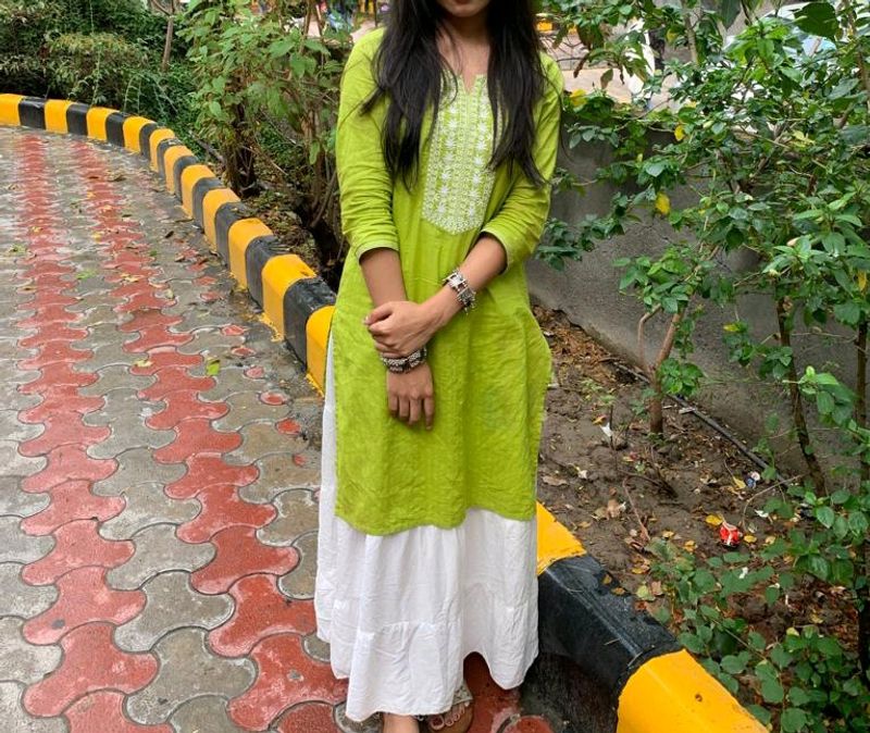 Floral Embroidered Straight Kurta With Skirt