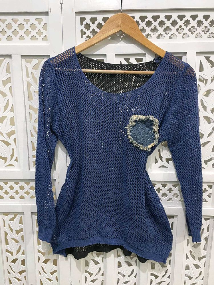 Crochet Blue & Black Top