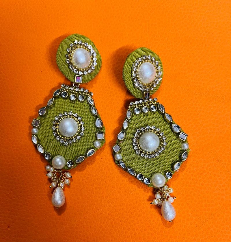 New Fabric Hand Made Earrings Colour Madhi Green